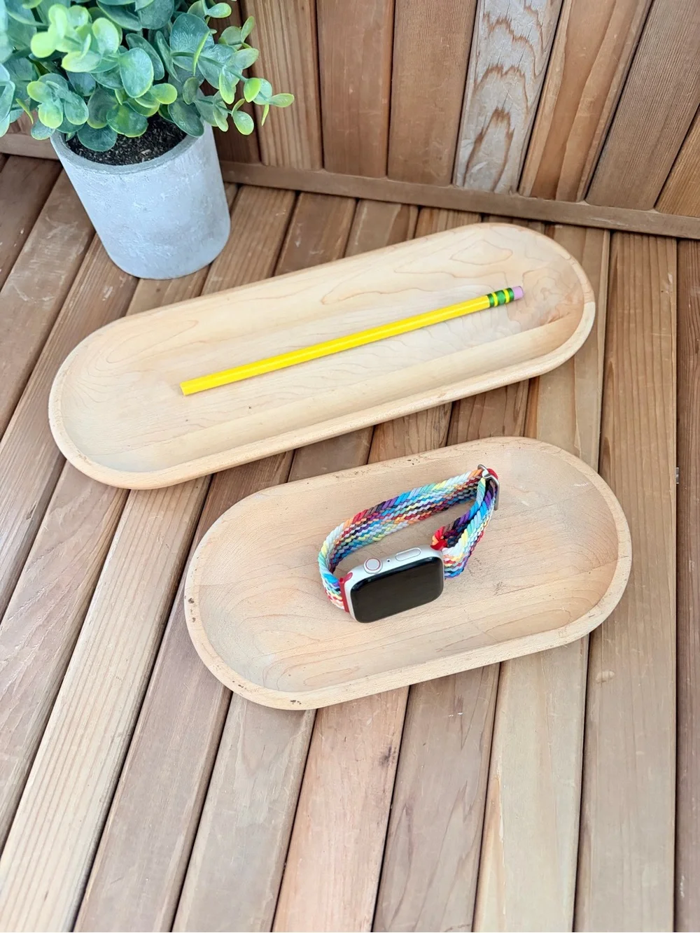 Harry & David Natural Wooden Boho Serving Trays, Set of 2 Nesting Decor